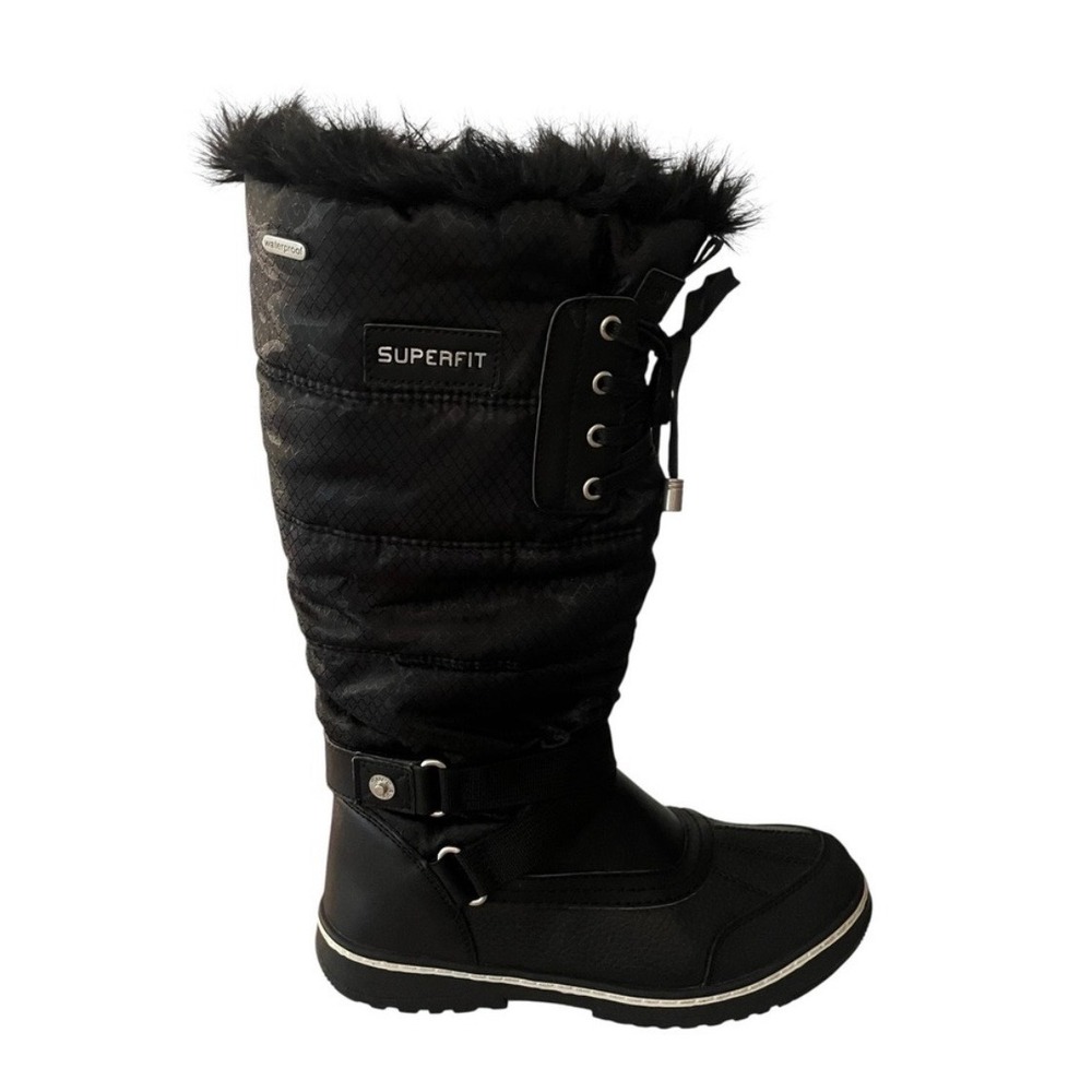 Superfit Canada Size 9 Tall Black Waterproof Winter Snow Boots Faux Fur Trim